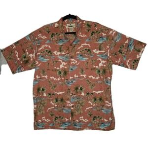 Island Connection Honolulu Hawaiian  Volcano Button-Up Camp Shirt Men's Large